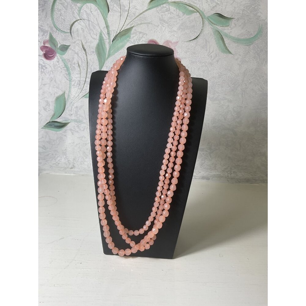Faceted Peach Glass Beaded Multi-Strand Necklace With Adjustable Chain